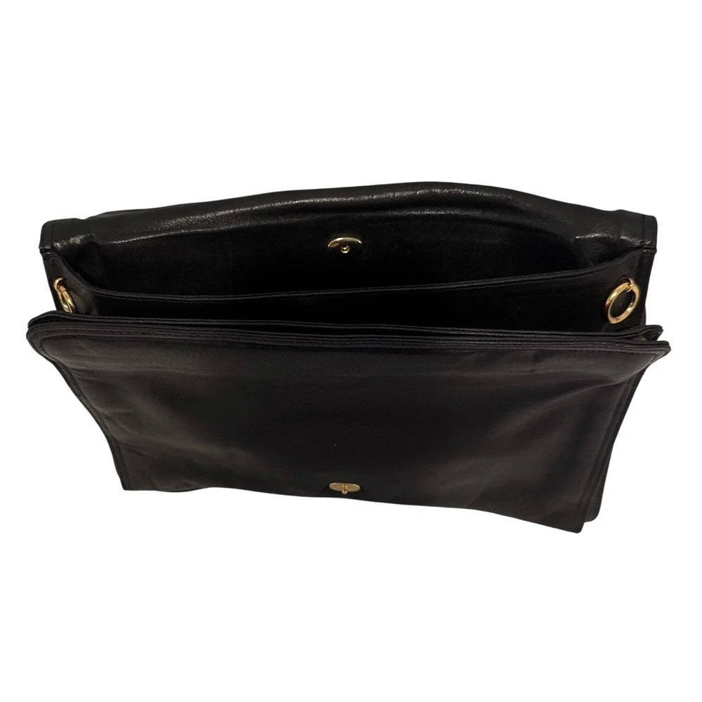 Jay Herbert New York Vintage Black Leather Crossbody Clutch Bag Gold Hardware